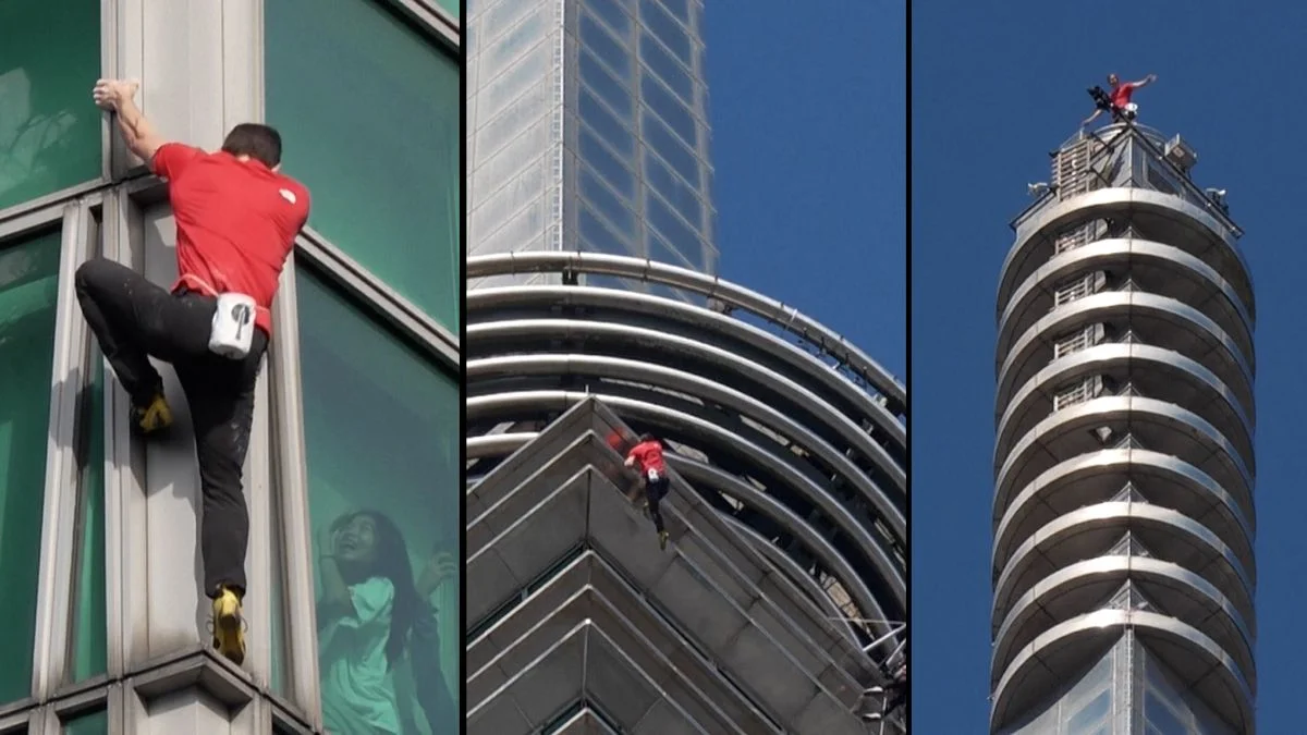 Ilustrace k článku: Horolezec Honnold bez jištění vyšplhal na mrakodrap Tchaj-pej 101