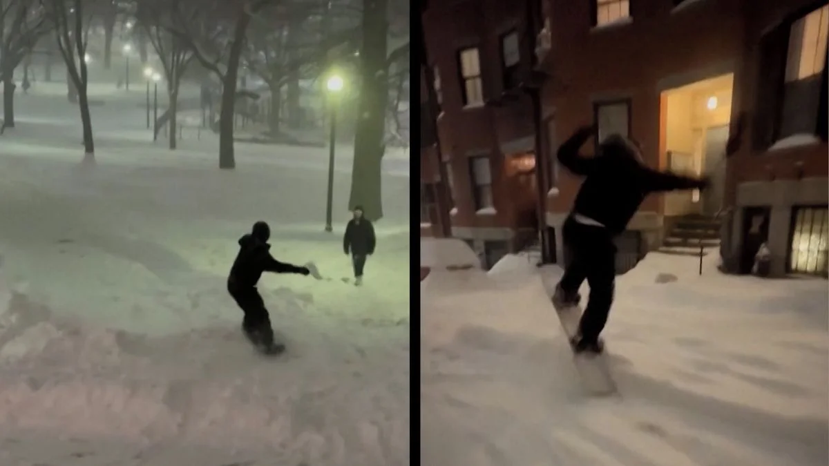 Ilustrace k článku: Sněhová bouře v Bostonu přilákala lyžaře a snowboardisty do ulic