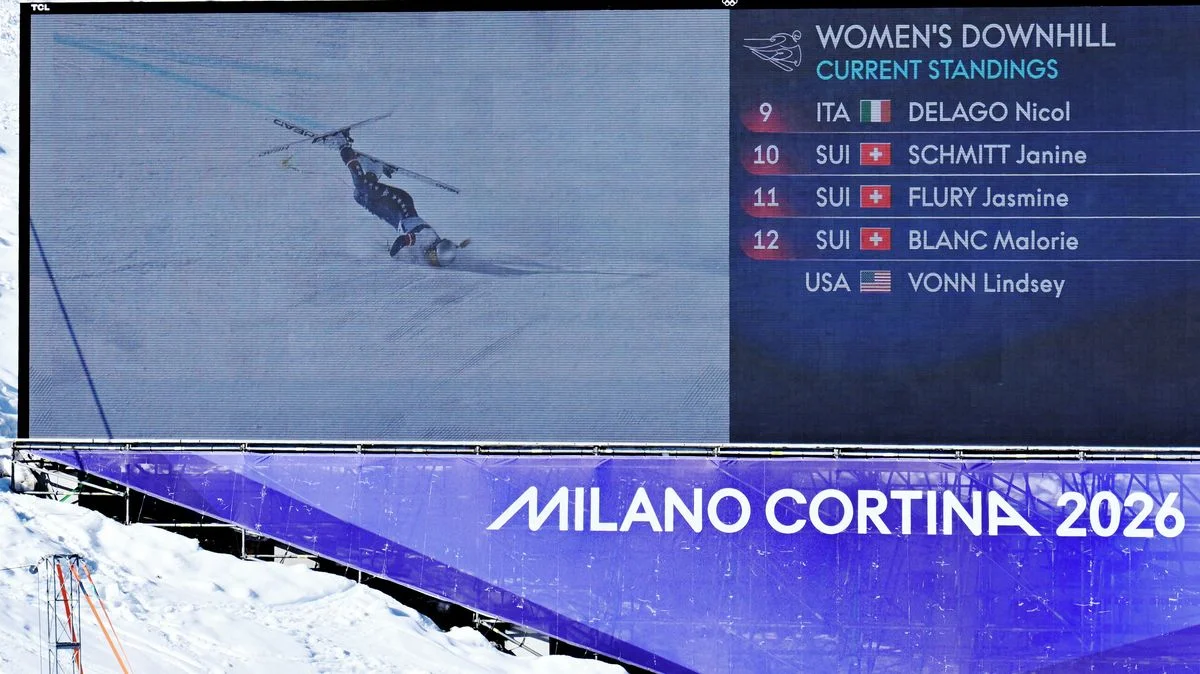 Ilustrace k článku: Lindsey Vonnová měla na olympijském sjezdu těžký pád, závod přerušil vrtulník