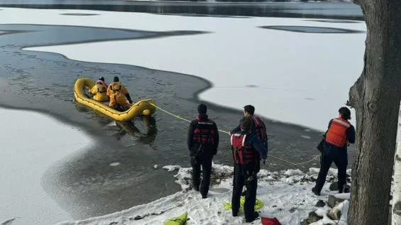 Zpráva: Hasiči zachránili fenku, která se propadla ledem na jezeře v New Hampshire